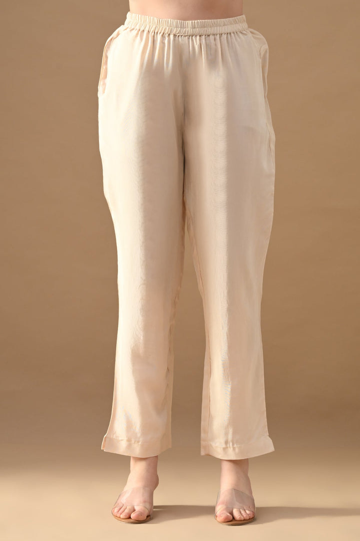 Cream Mirror Embellished Kurta Set