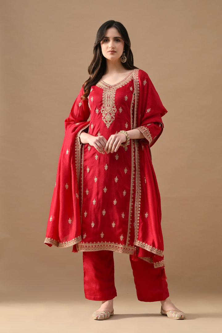 Pink Embroidered Kurta Set (3 Piece)