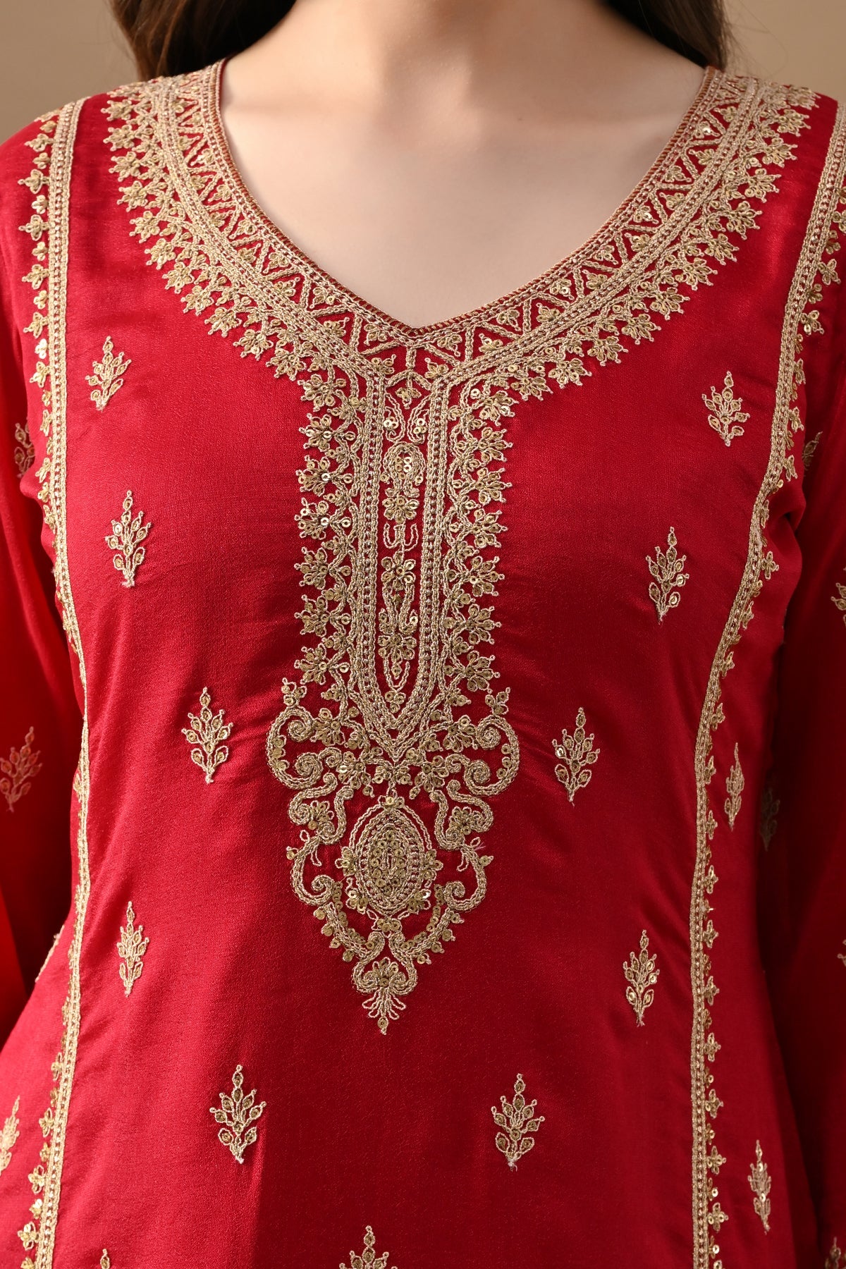 Pink Embroidered Kurta 3 Pcs Set