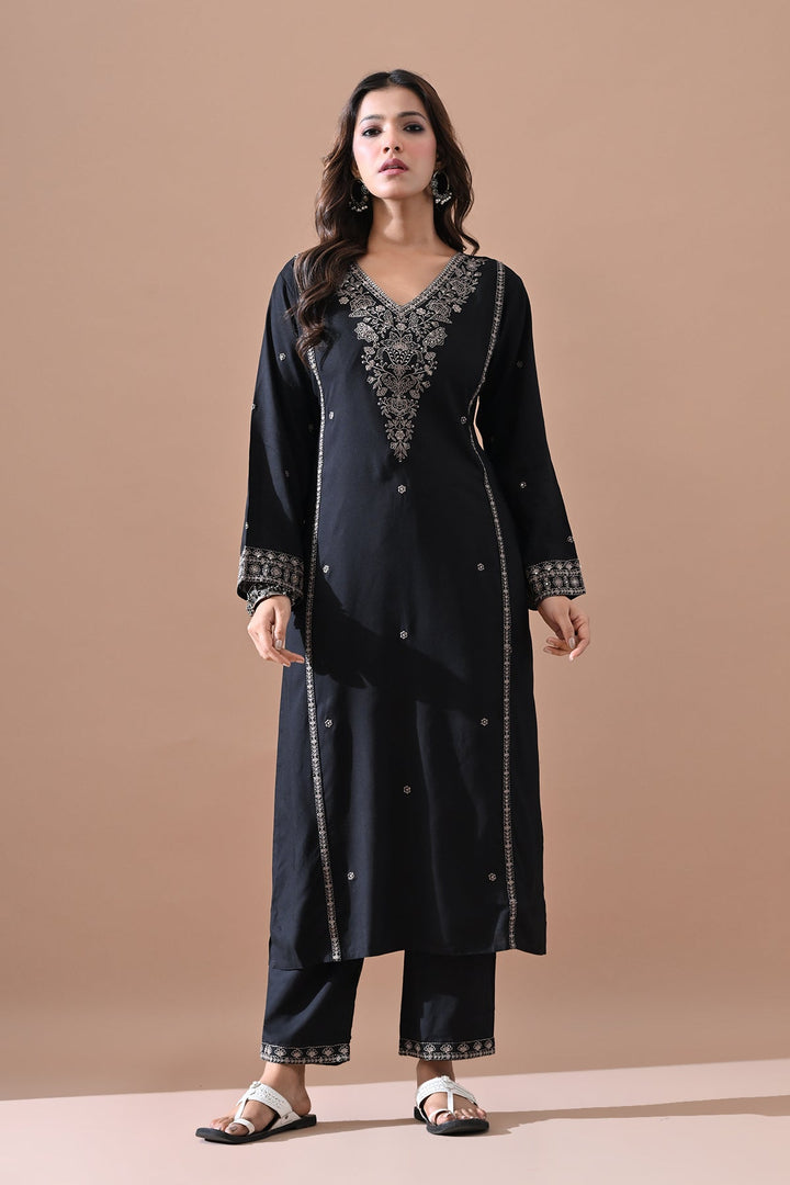 Black Embroidered Kurta Set