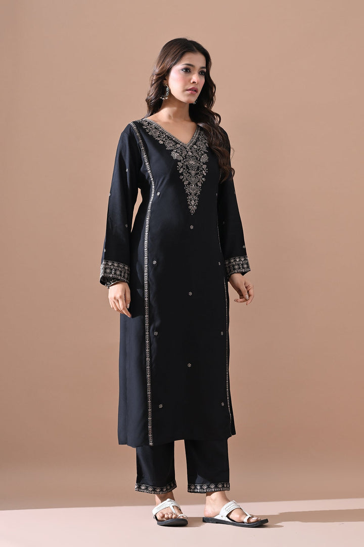 Black Embroidered Kurta Set
