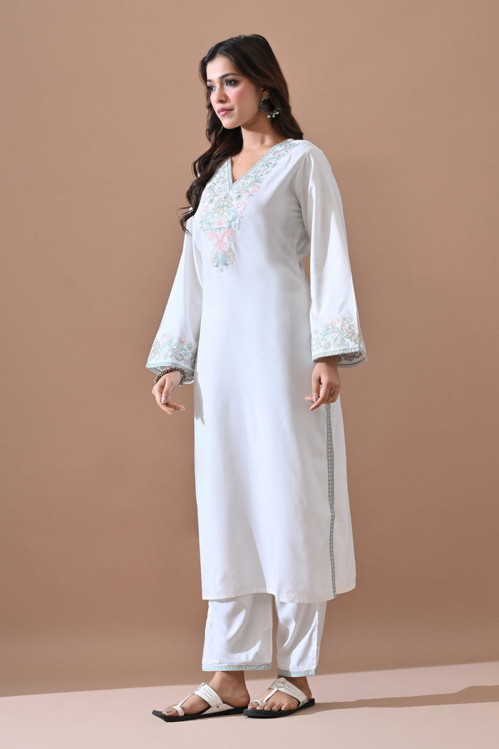 Cream Embroidered Kurta Set