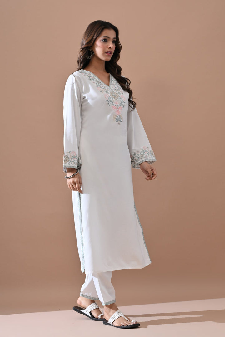 Cream Embroidered Kurta Set