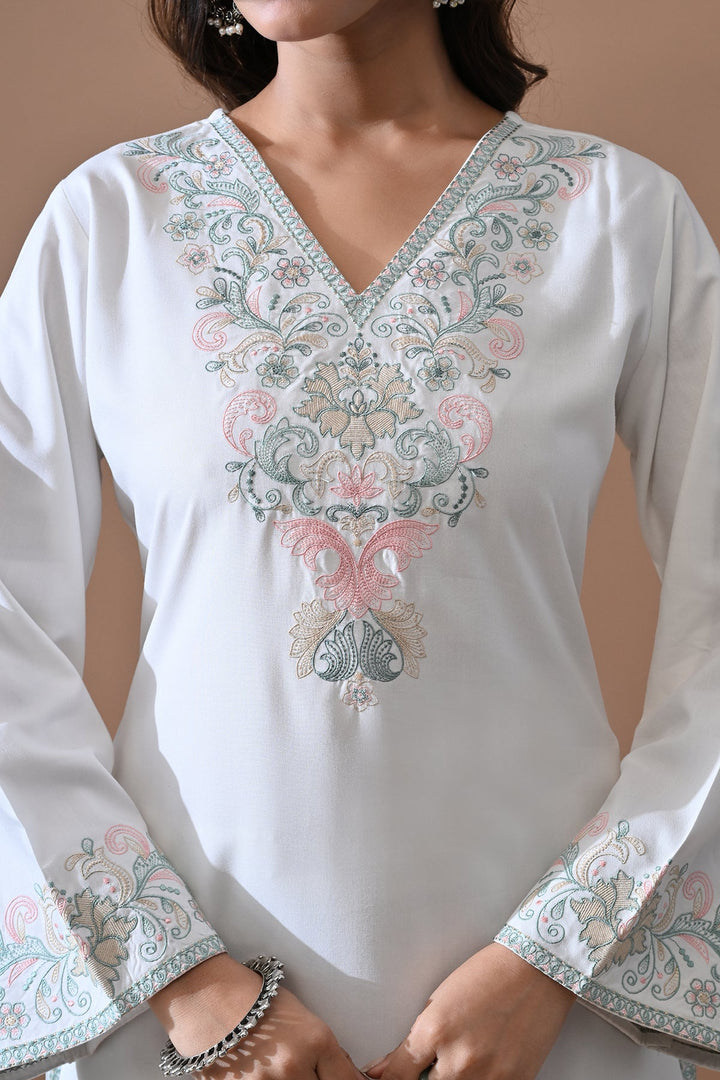 Cream Embroidered Kurta Set