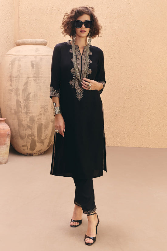 Black Embroidered Kurta 2 Pcs Set