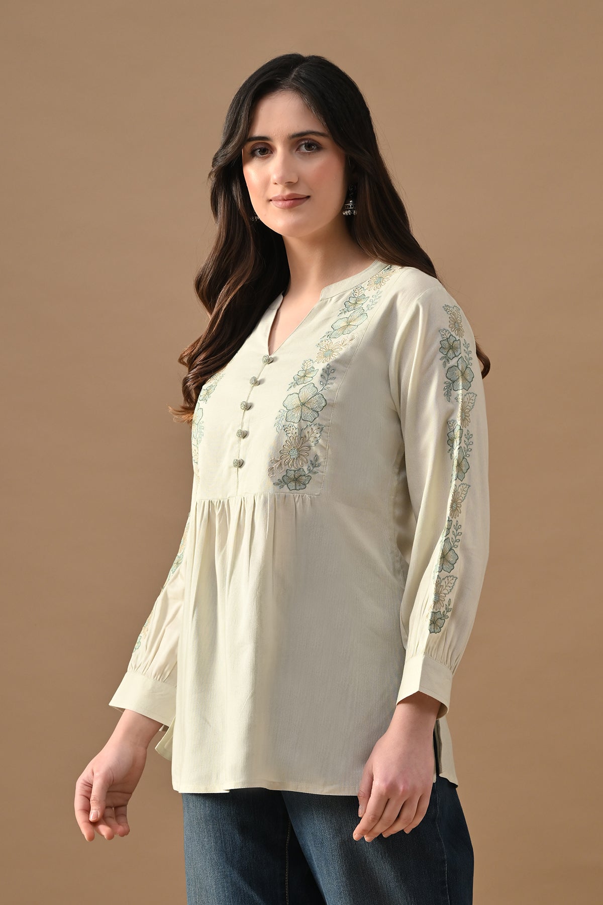 Cream Embroidered Top