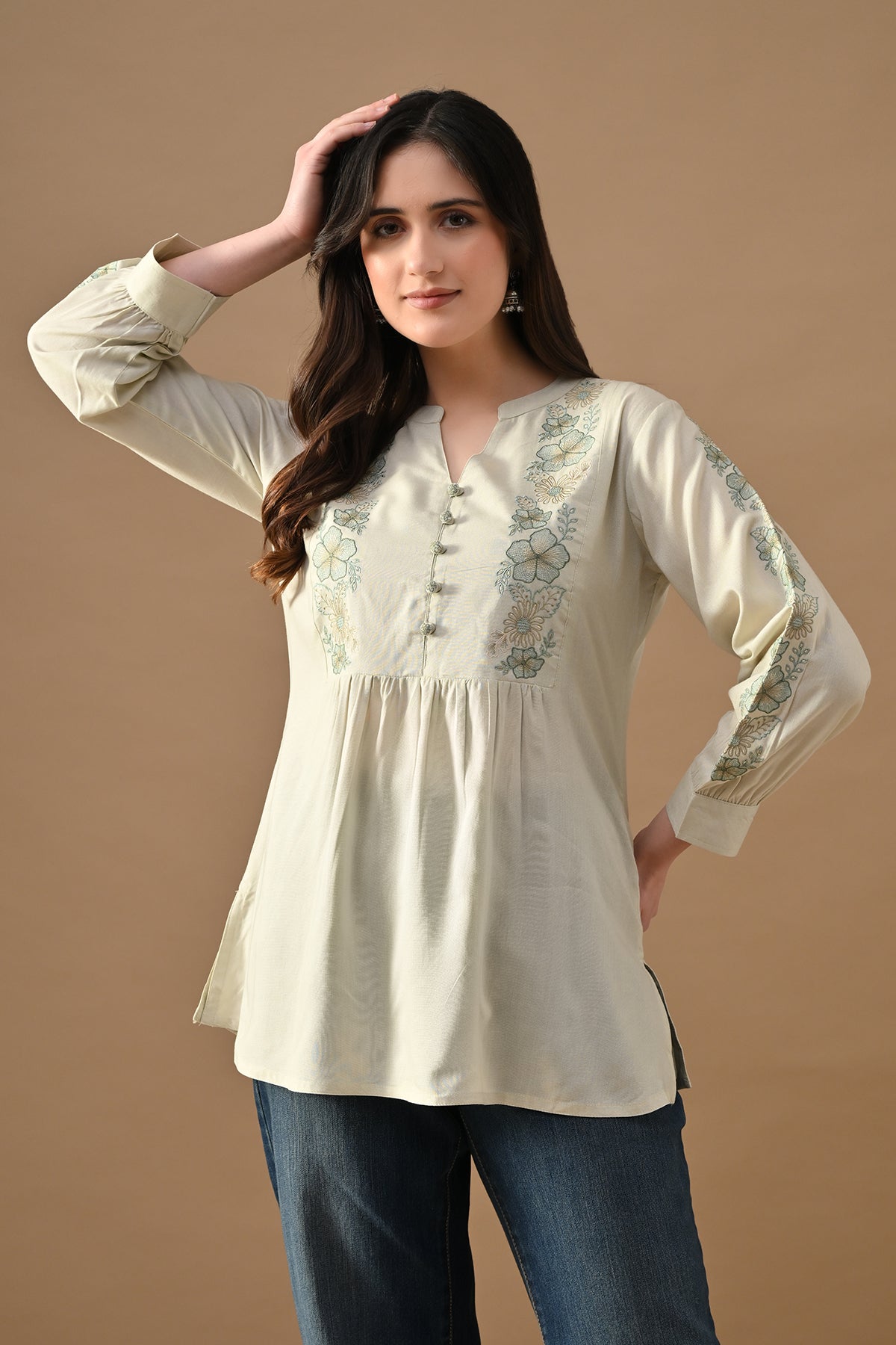 Cream Embroidered Top