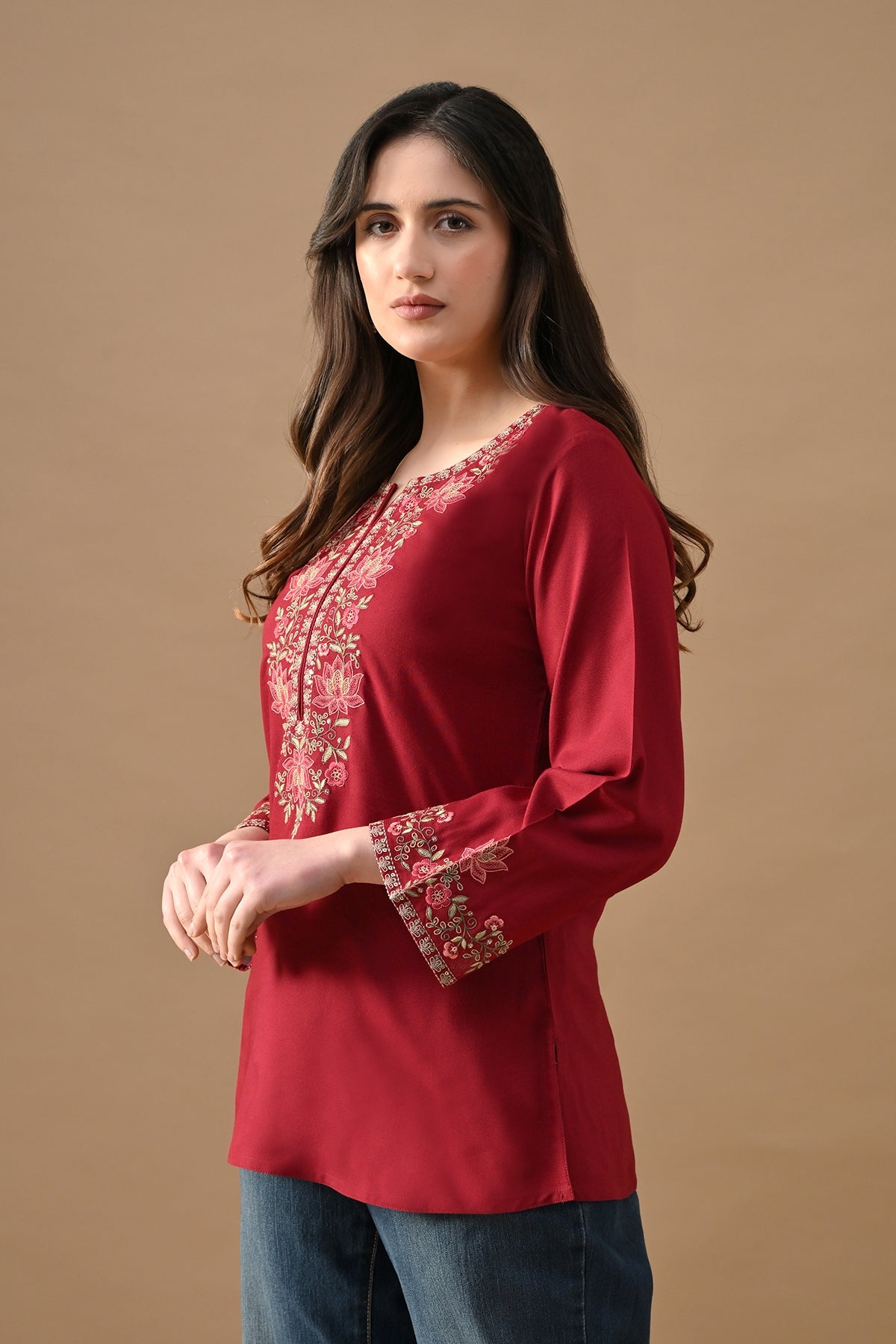 Maroon Embroidered Top