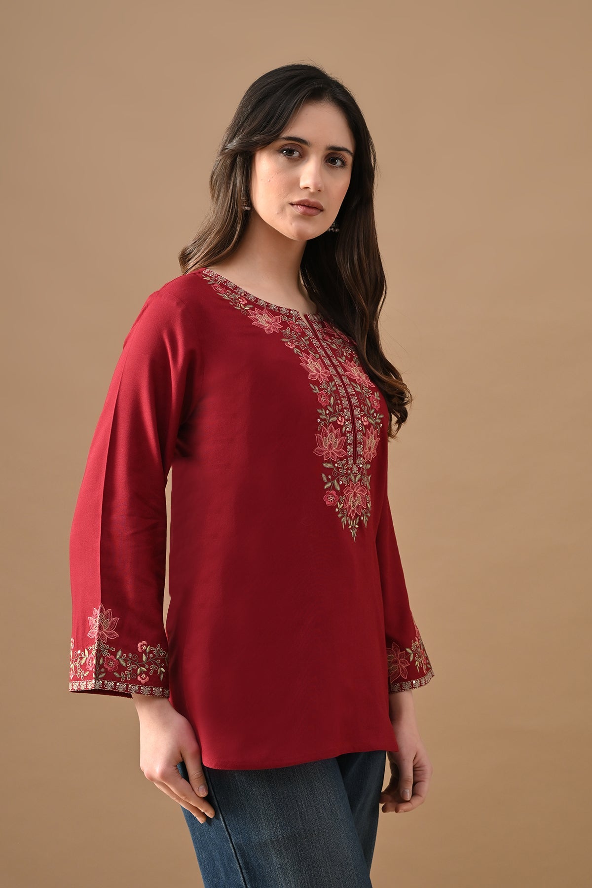 Maroon Embroidered Top
