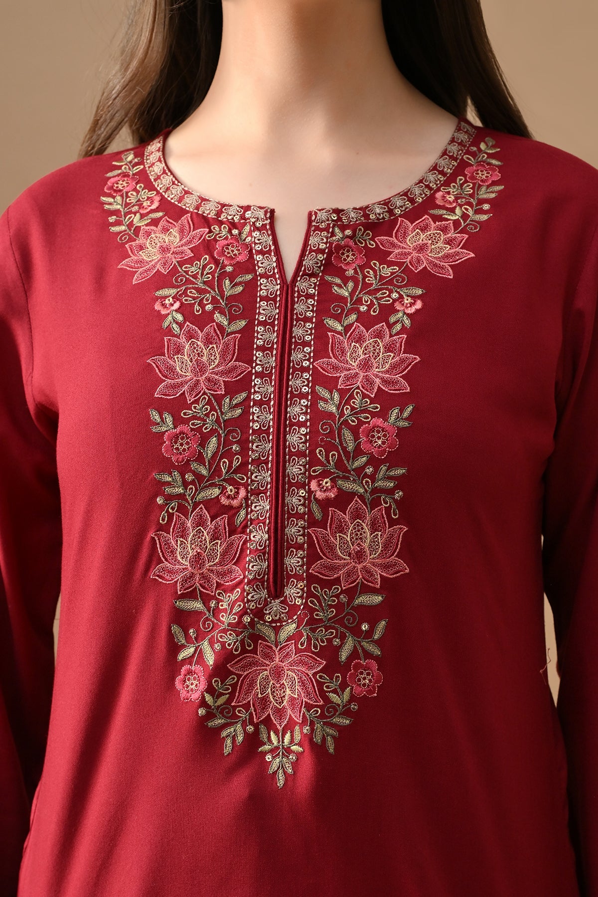 Maroon Embroidered Top