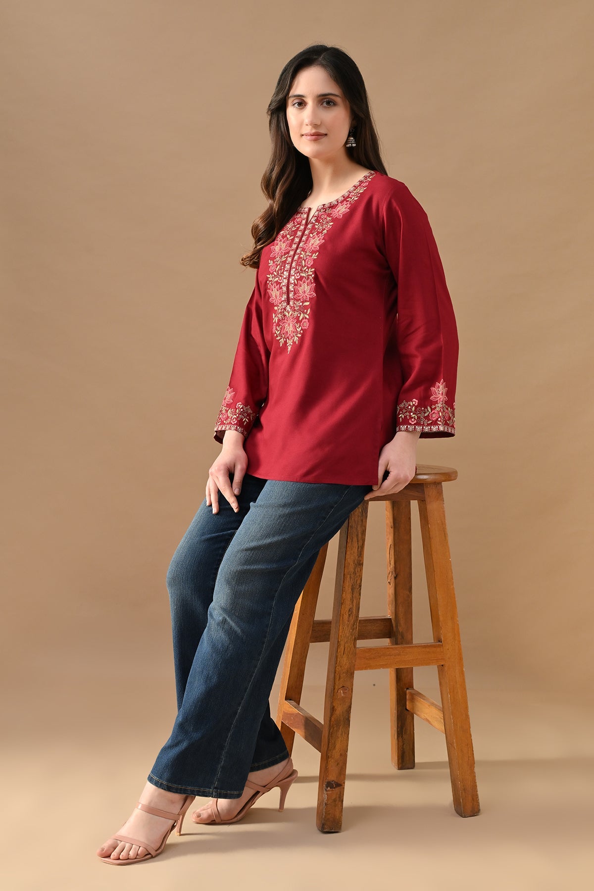 Maroon Embroidered Top
