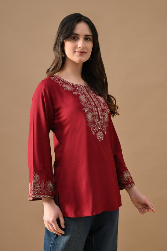 Maroon Embroidered Top