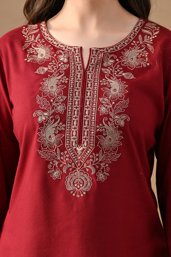 Maroon Embroidered Top