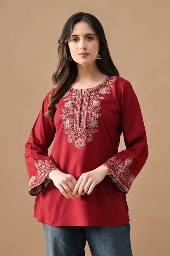 Maroon Embroidered Top