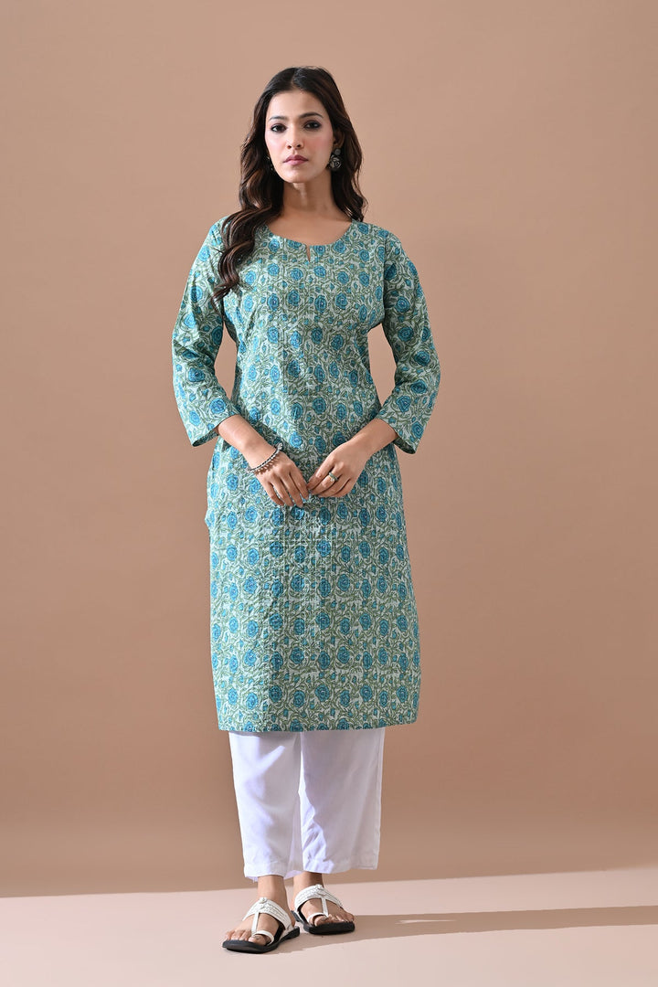 Green Printed Straight Kurta