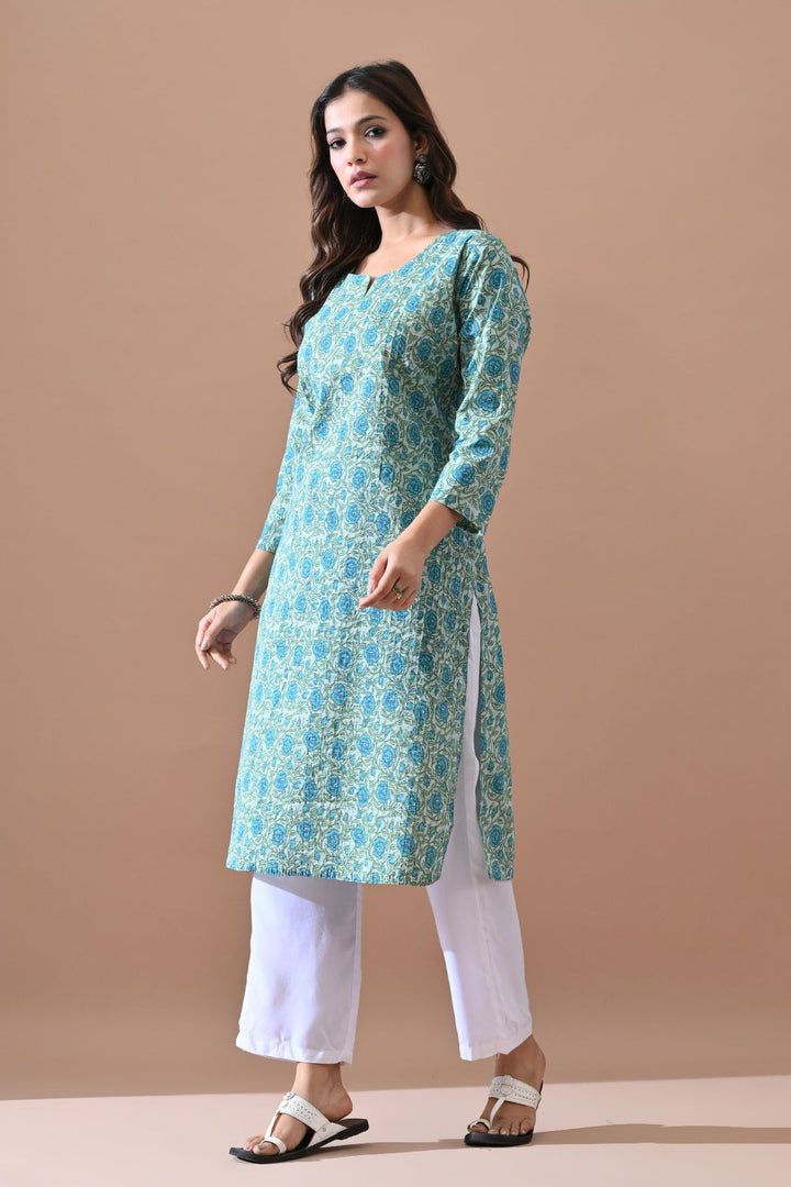Green Printed Straight Kurta