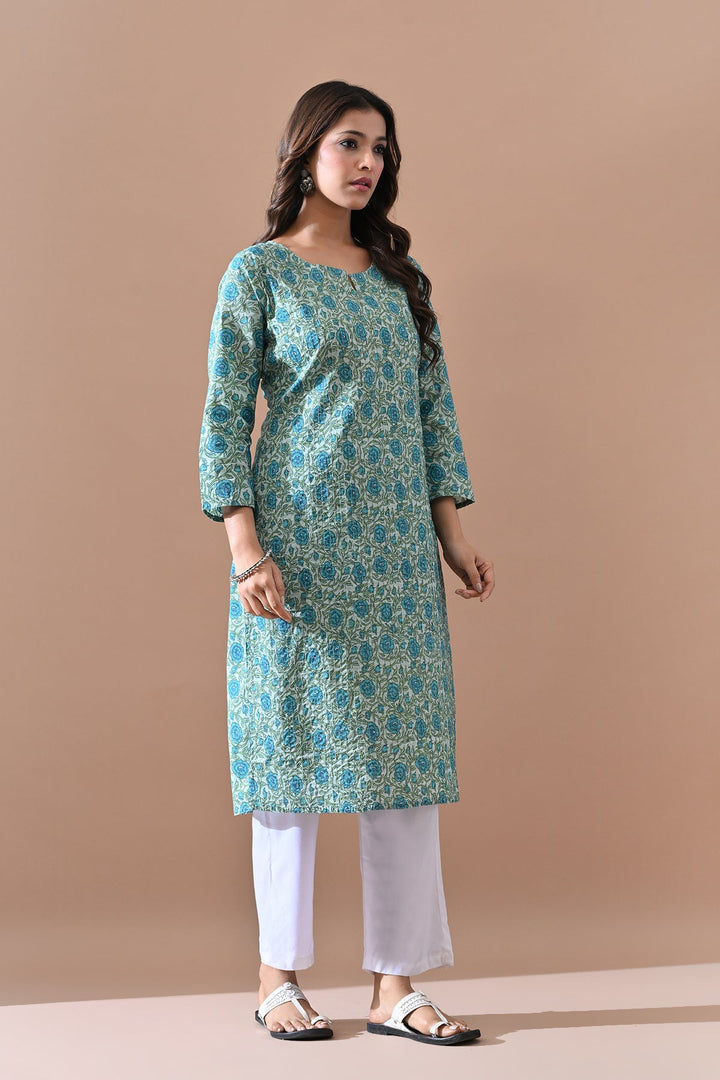 Green Printed Straight Kurta