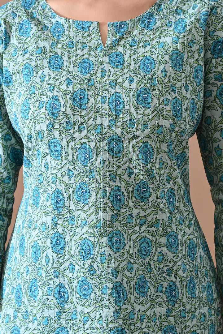 Green Printed Straight Kurta