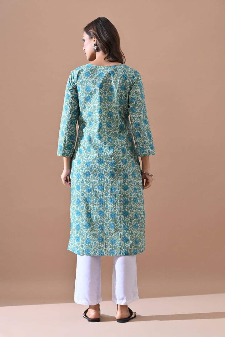 Green Printed Straight Kurta