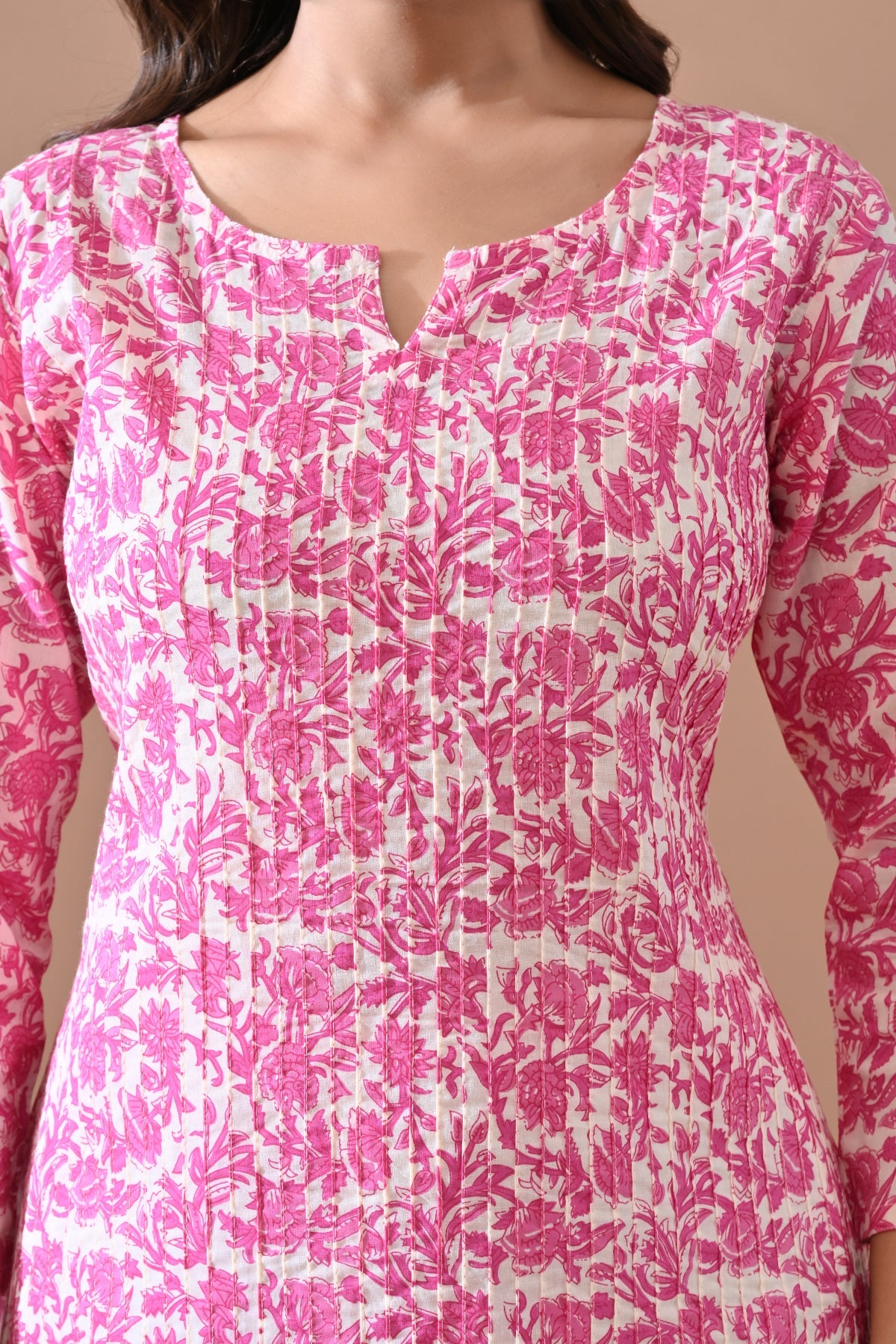 Cream Printed Straight Kurta