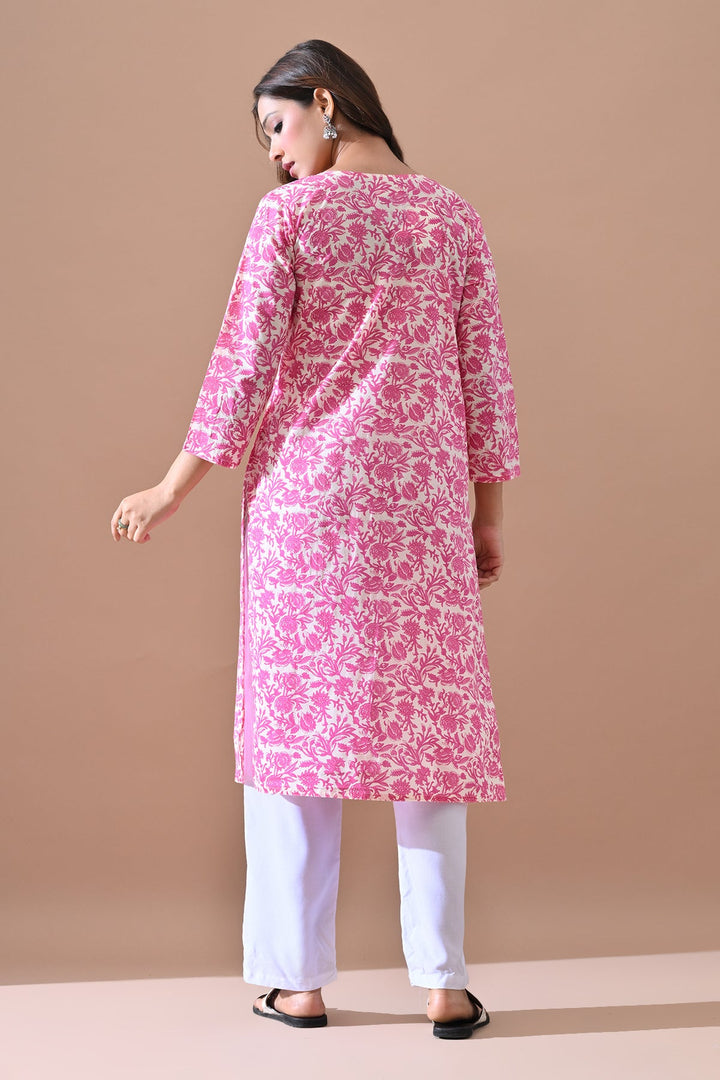 Cream Printed Straight Kurta