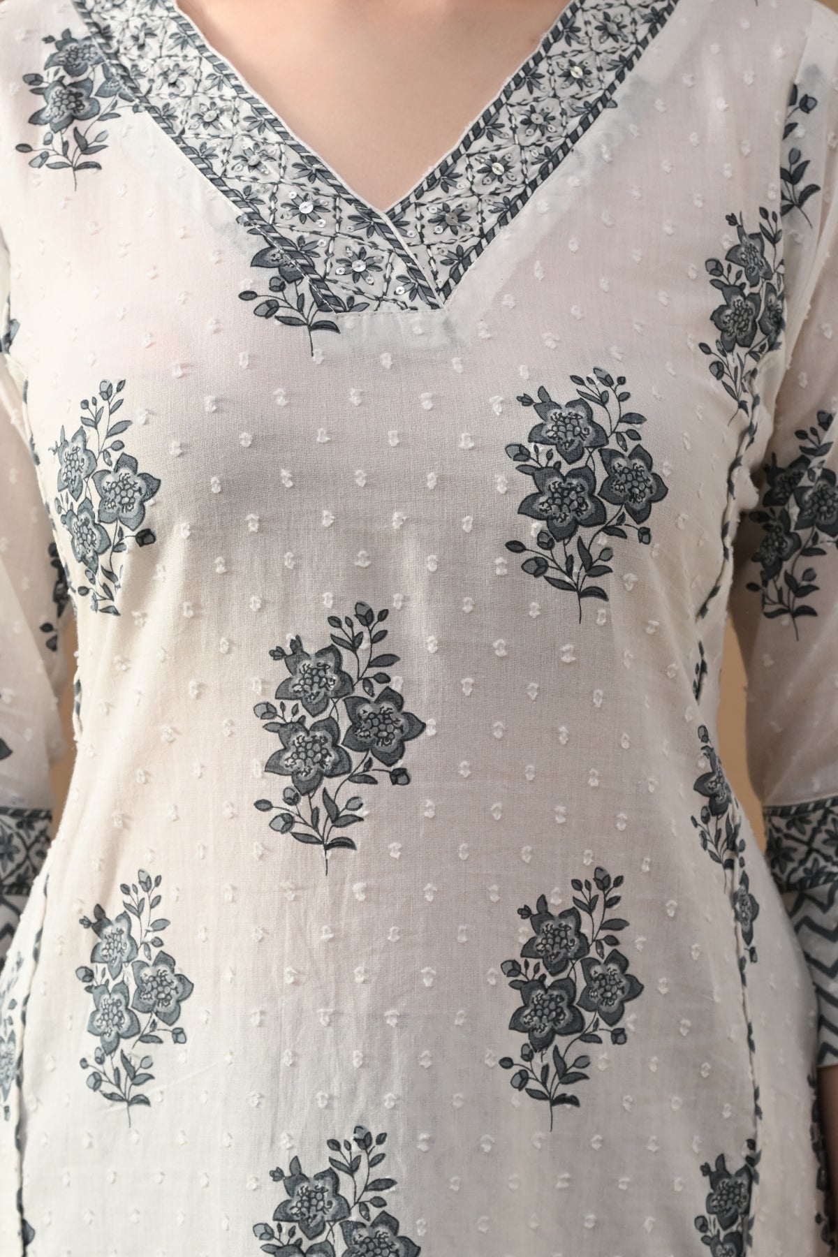 White Printed Kurta 3 Pcs Set
