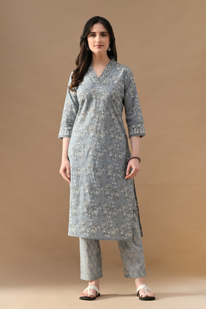 Blue Printed Kurta Set (2 Piece)