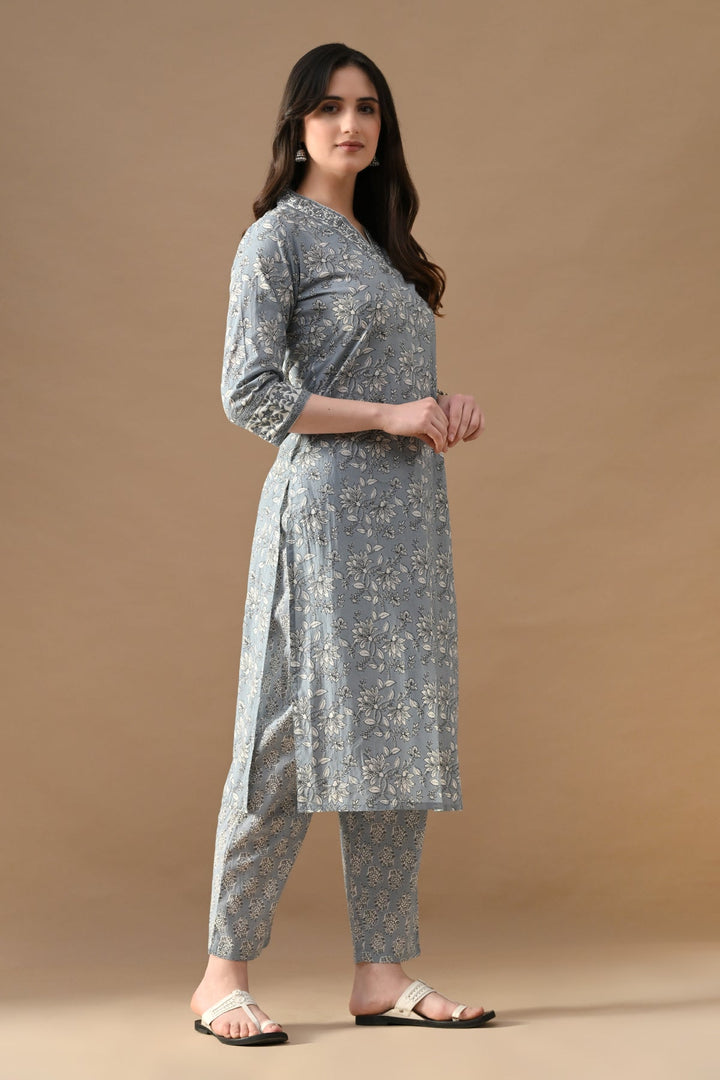 Blue Printed Kurta Set (2 Piece)