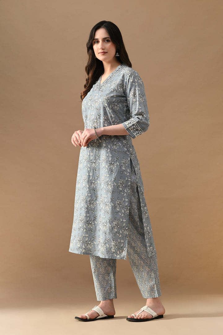 Blue Printed Kurta Set (2 Piece)