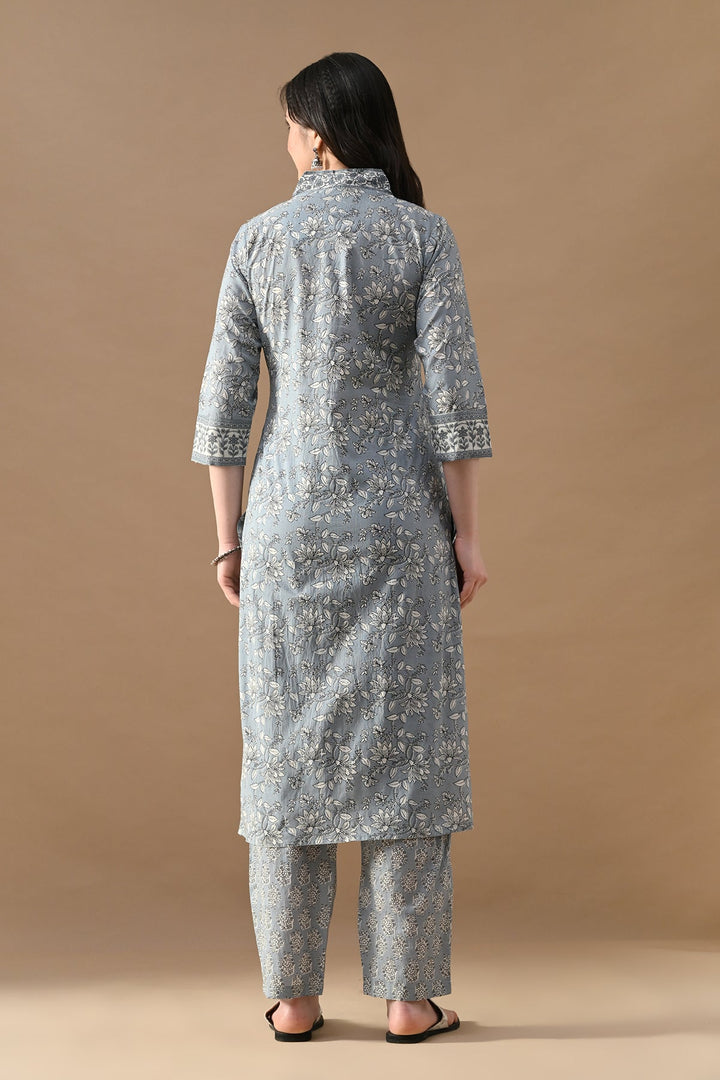 Blue Printed Kurta Set (2 Piece)