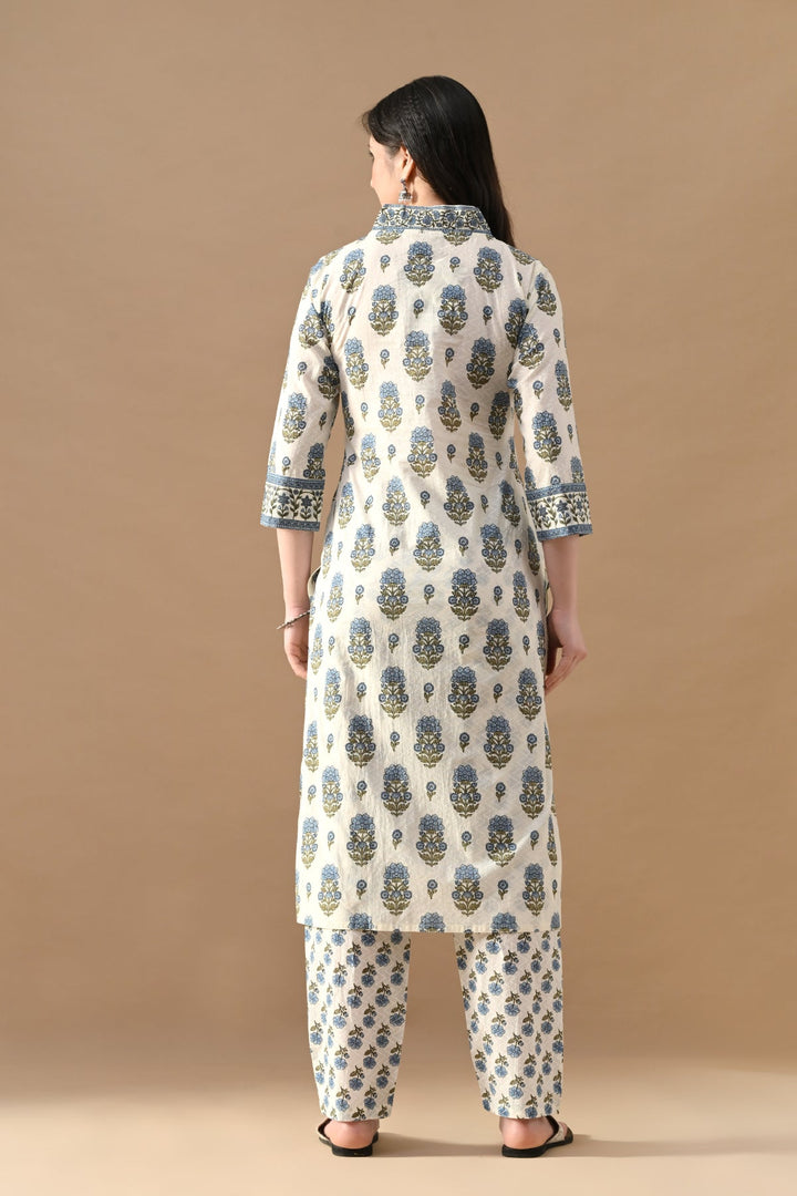 Cream Floral Printed Kurta Set (2 Piece)