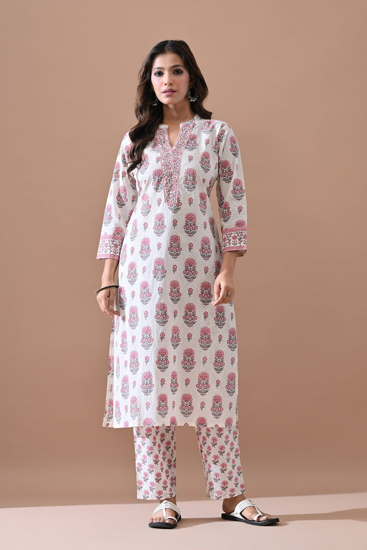Cream Printed Kurta Set