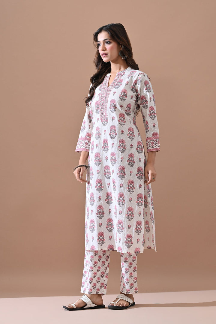 Cream Printed Kurta Set