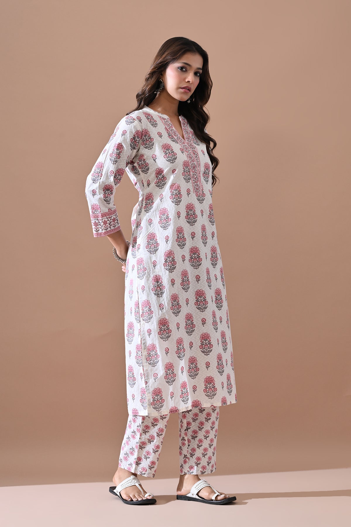 Cream Printed Kurta 2 Pcs Set