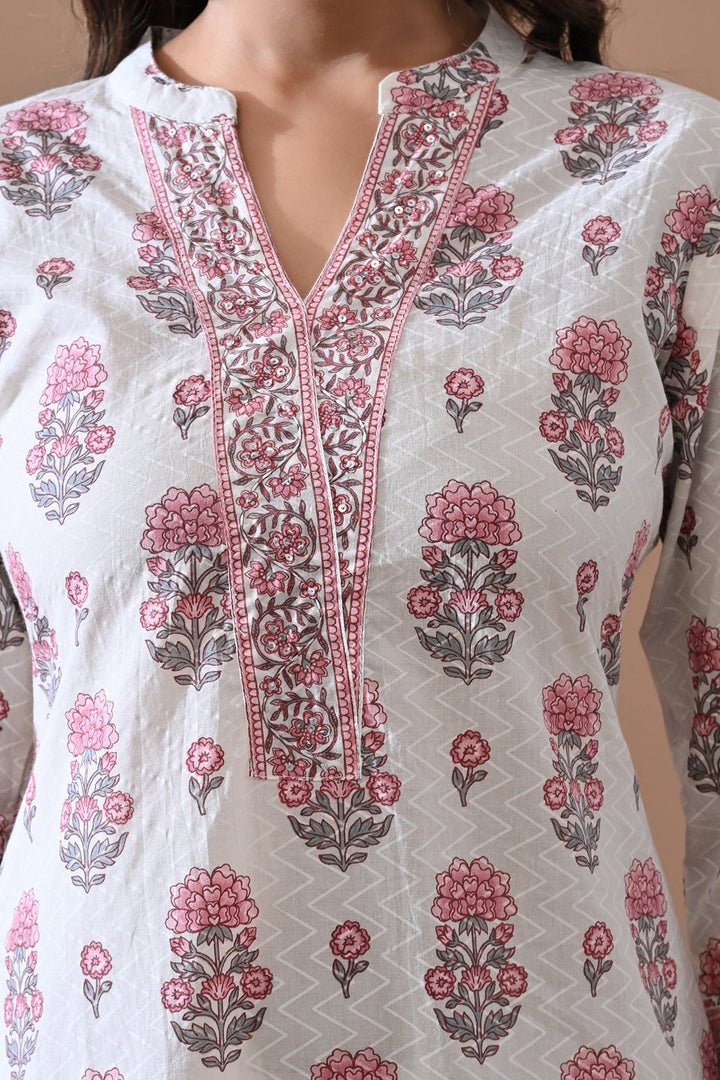 Cream Printed Kurta Set