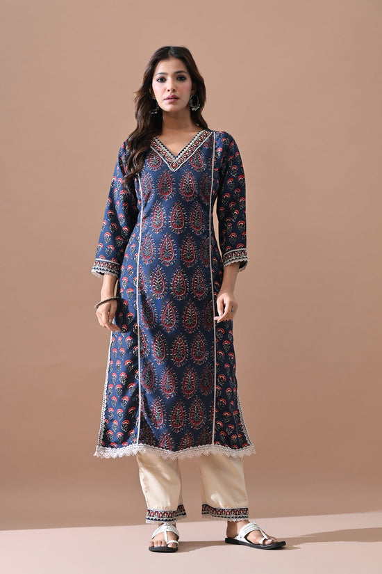 Blue Printed Kurta Set (2 Piece)