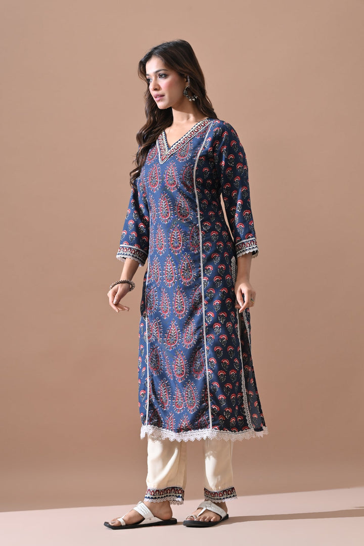 Blue Printed Kurta Set