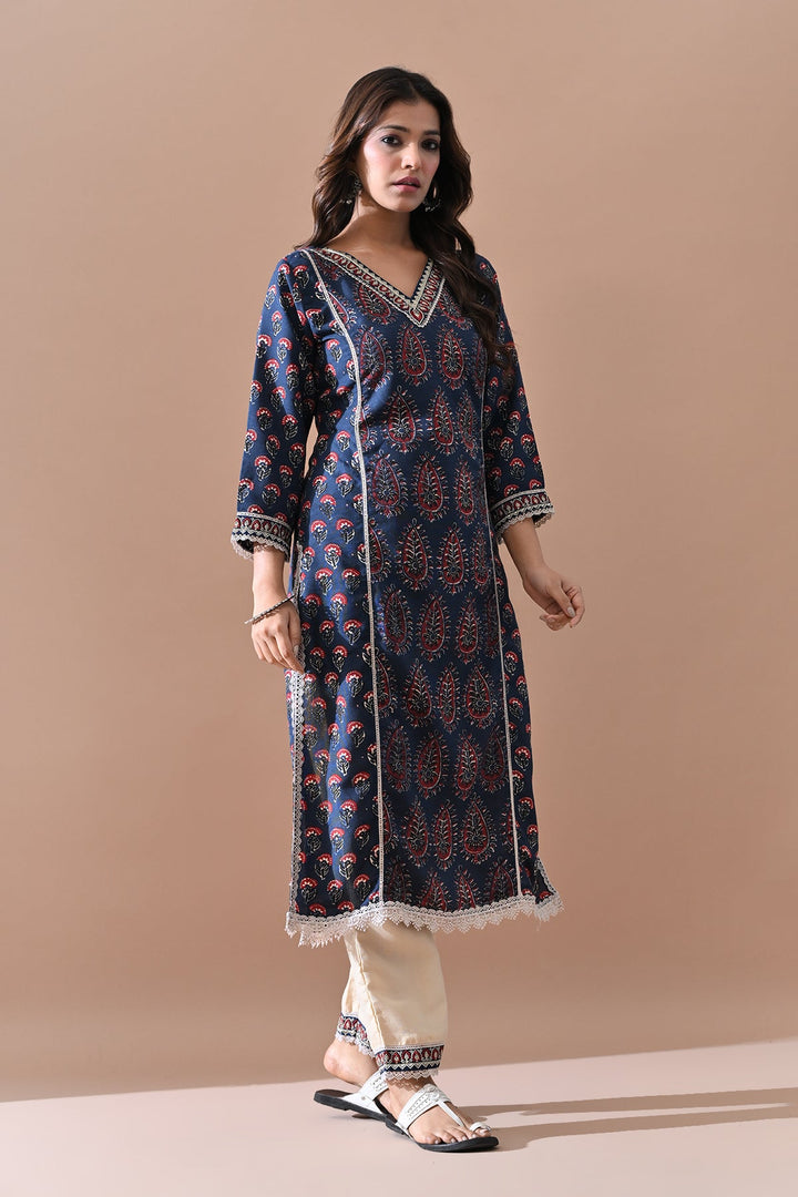 Blue Printed Kurta Set