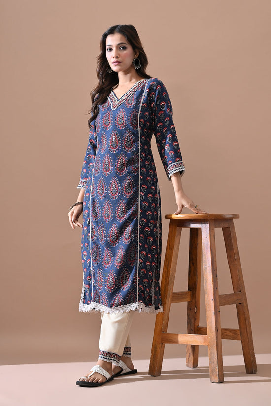 Blue Printed Kurta Set (2 Piece)