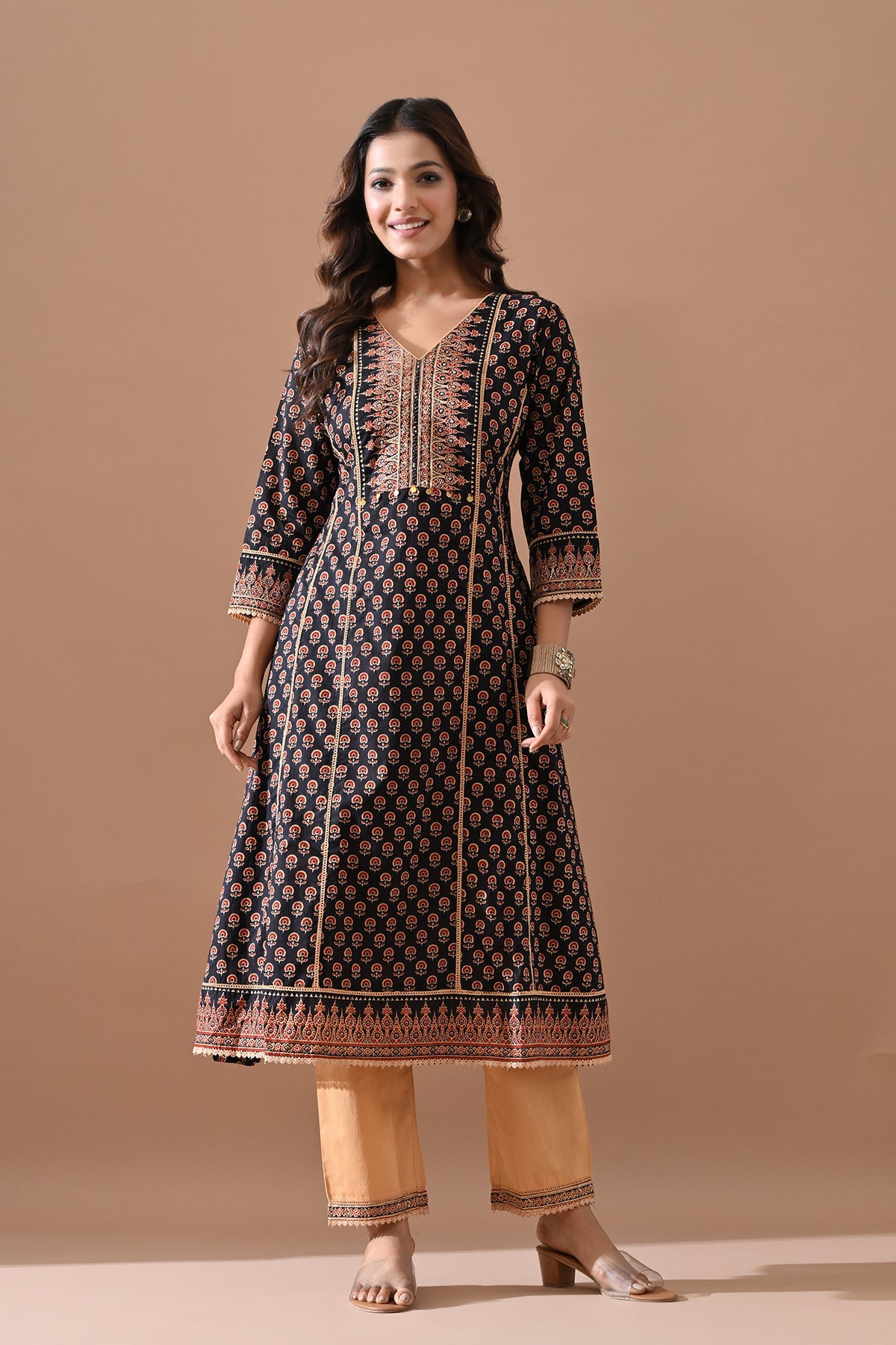 Black Printed A-line Kurta 2 Pcs Set