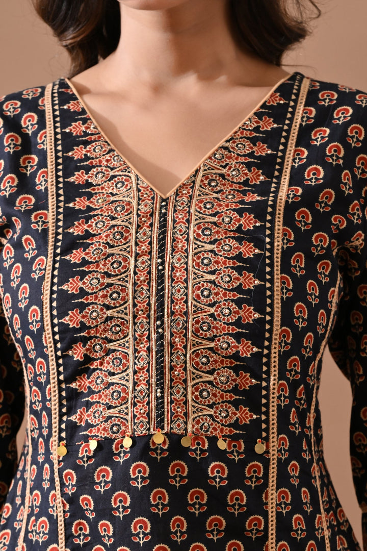 Black Printed A-line Kurta Set