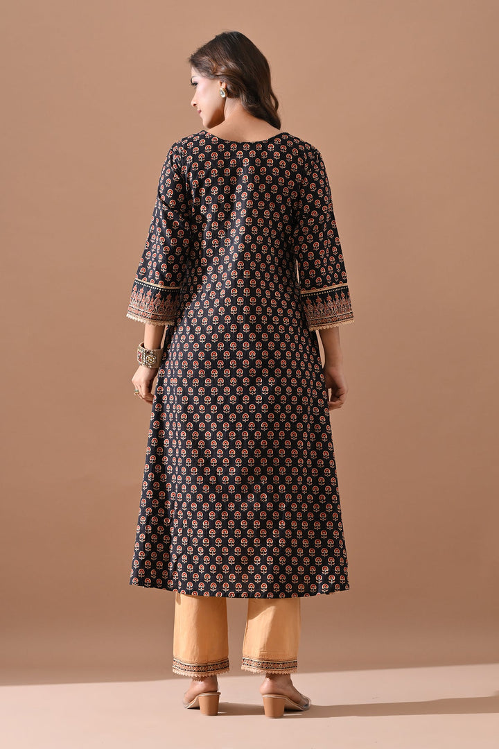 Black Printed A-line Kurta Set