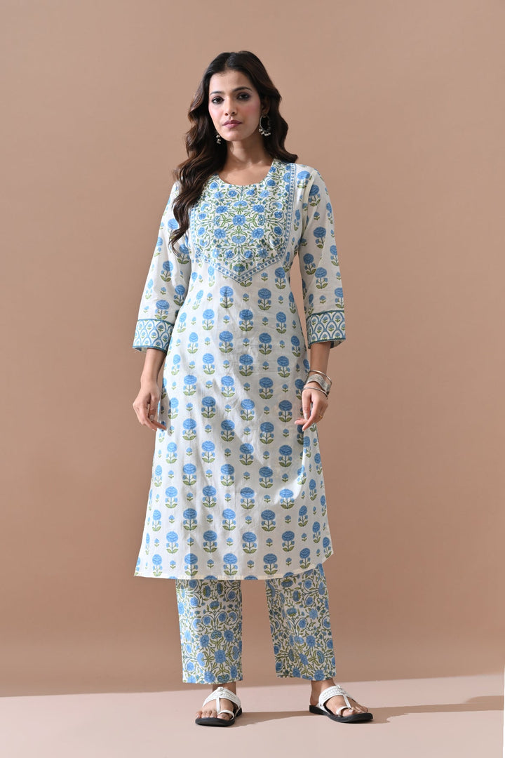 Cream Floral Printed Kurta Set