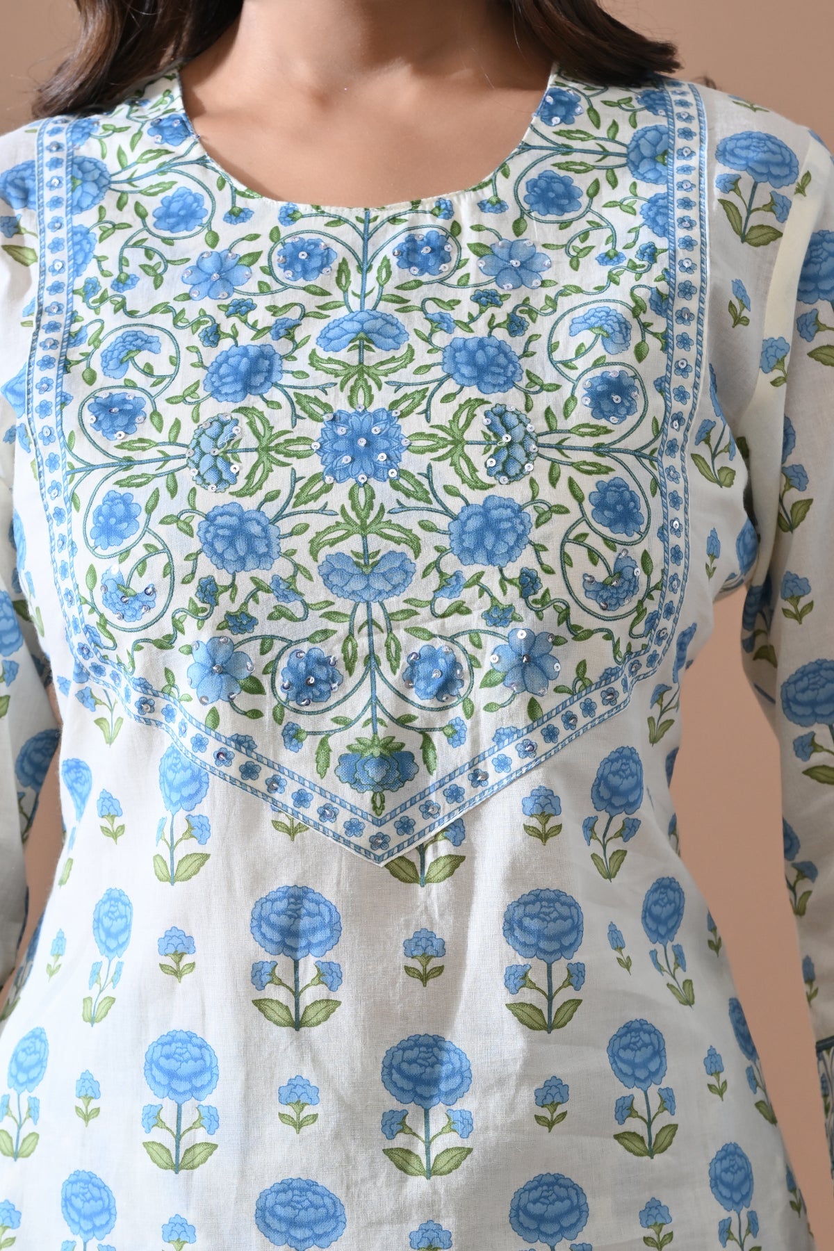 Cream Floral Printed Kurta 2 Pcs Set