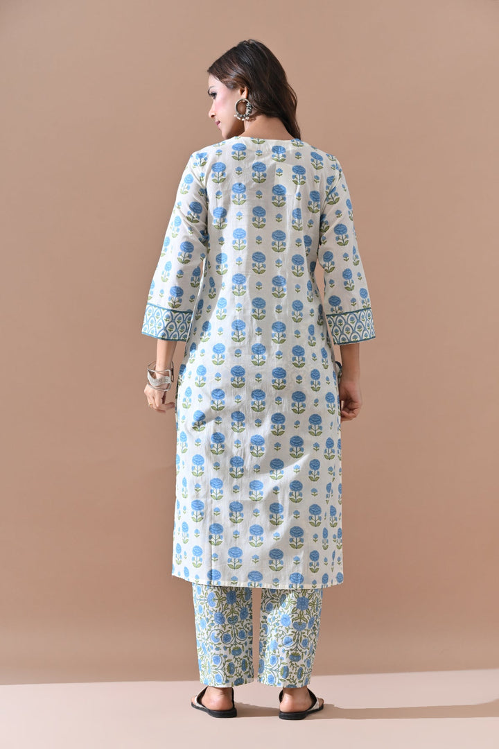 Cream Floral Printed Kurta Set