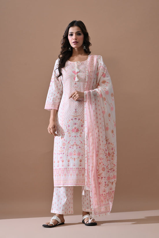 Cream Printed Kurta Set