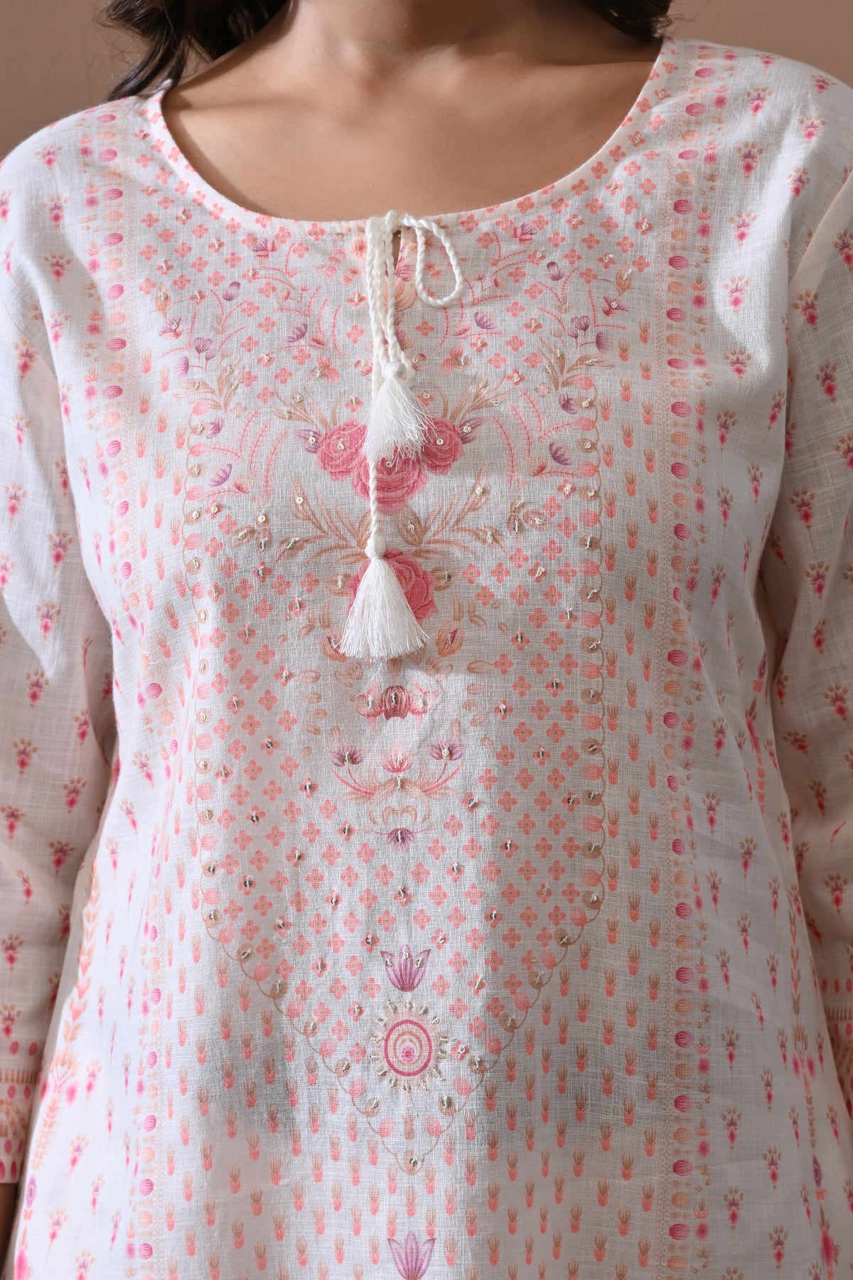 Cream Printed Kurta Set