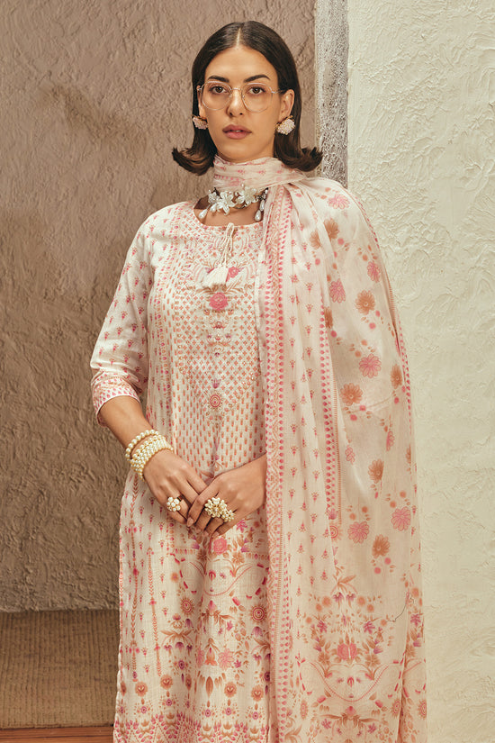 Cream Printed Kurta 3 Pcs Set