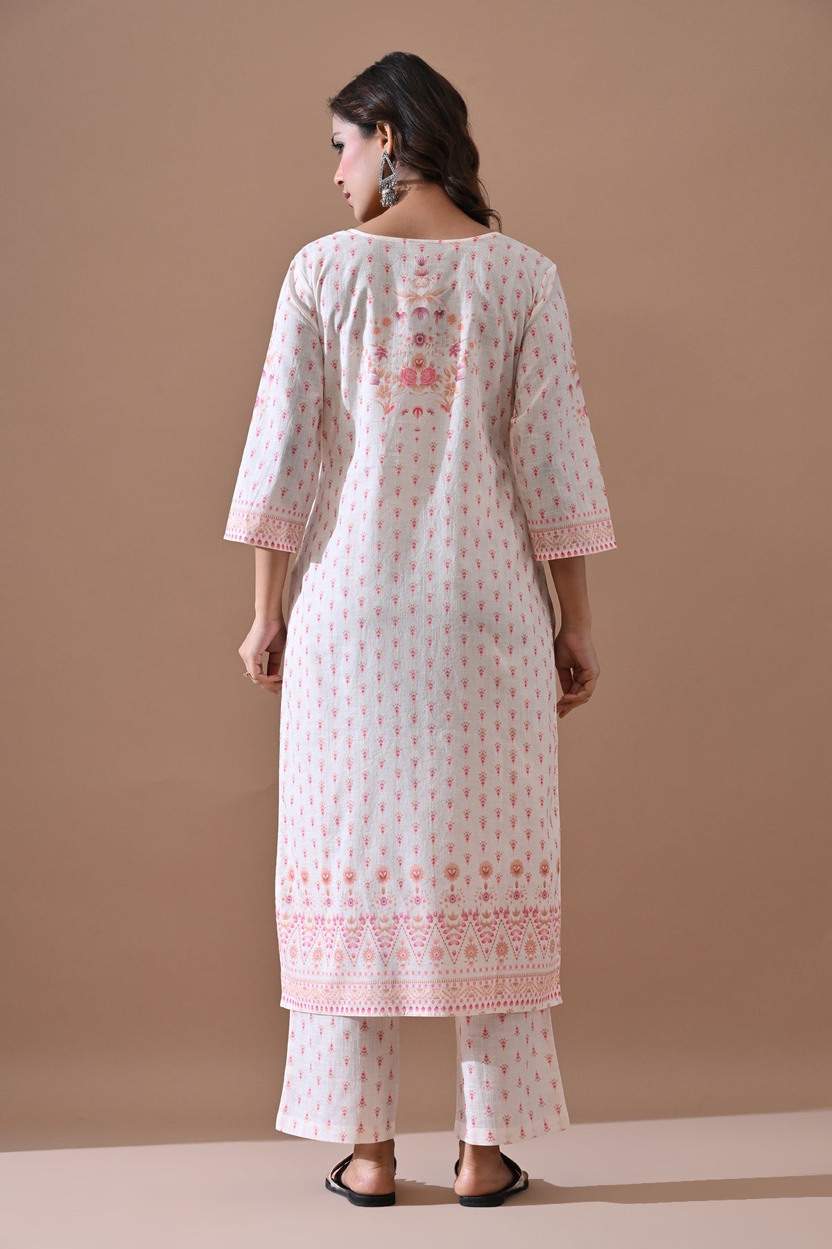 Cream Printed Kurta Set