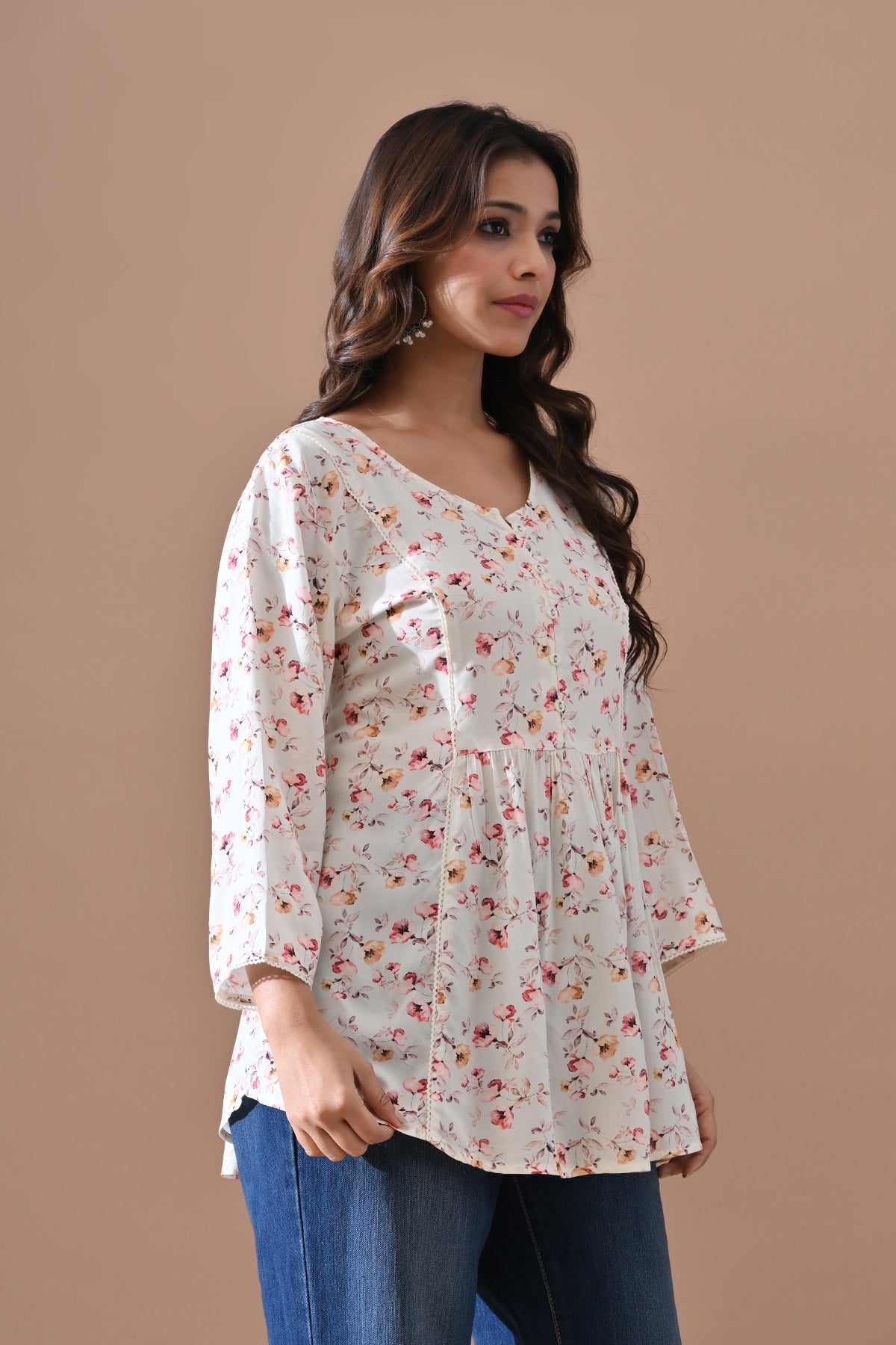 Cream Floral Printed Top